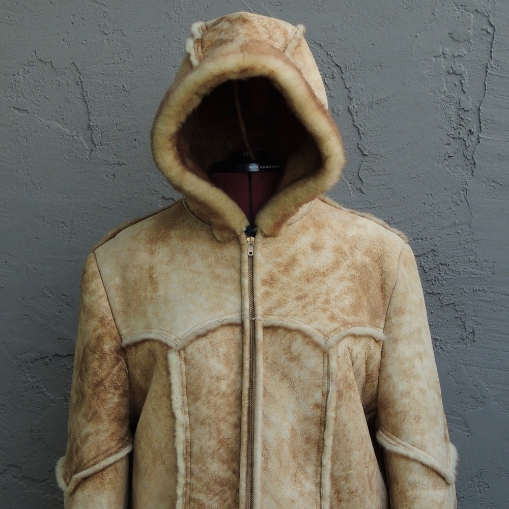 >ll==l> Hooded Sheepskin Leather & Fur Coat